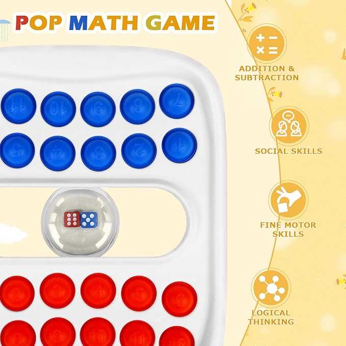 Pop Math Game for Kids - Addition & Subtraction Game - Educational Toys Learning Toys for Kids 4 5 6 7, Math Game for Preschool Kindergarten Boys Girls, 2 Player