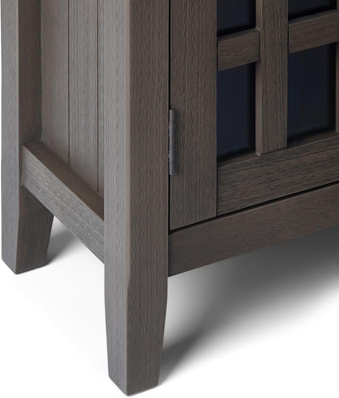 SIMPLIHOME Bedford Storage Cabinet - 32 inch Wide Solid Wood Low Media Cabinet in Farmhouse Grey, Transitional Console for Living Room, Entryway, or Dining Room with Glass Doors and Adjustable Shelves