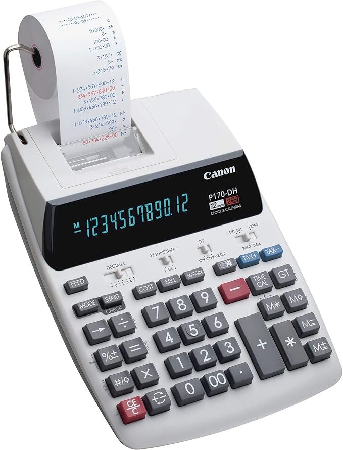 Canon P170DH3 12-Digit Desktop Printing Calculator, White