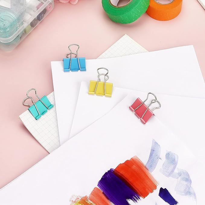 ZZTX Binder Clips Paper Clamps Clips Medium Size, Assorted Color, 1.3 Inches, 24 Pieces