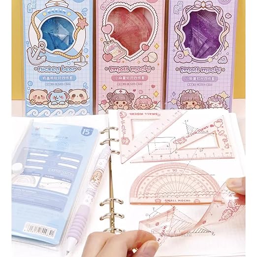 4 Pieces Flexible Ruler Set 15cm/6inch Straight Ruler Triangle Rulers Shatterproof Rulers Straight Edge Soft Bendable Ruler Protractor Math Geometry Tool School Office Supplies (Purple)