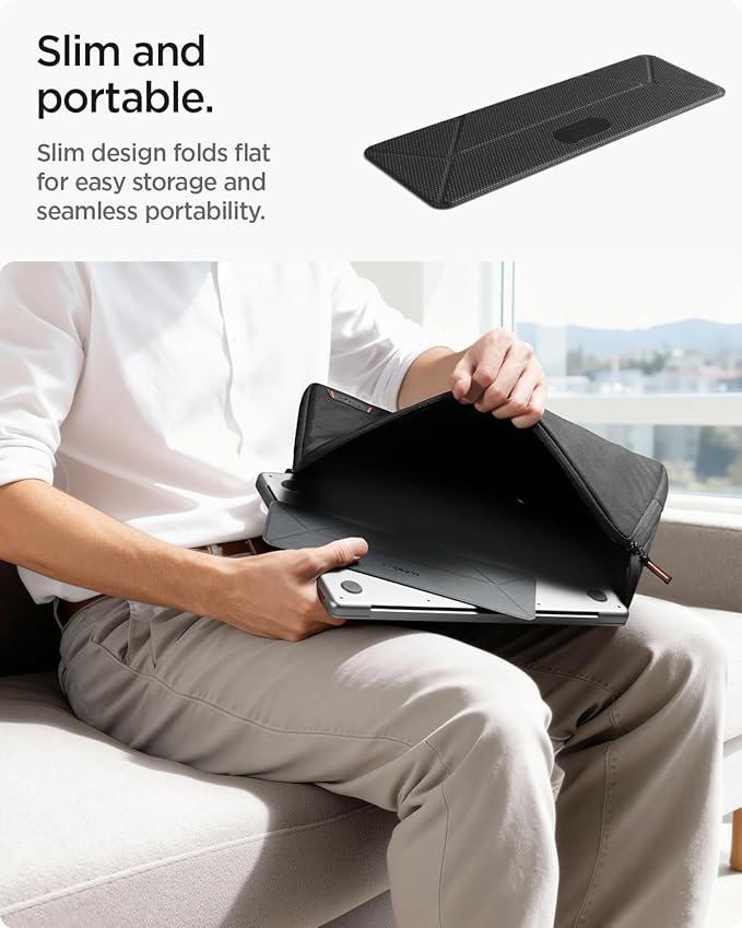 Spigen Slim Fold Portable Laptop Stand Keyboard Riser Foldable Ergonomic Angle Lift Anti-Slip Compatible with MacBook Pro, MacBook Air 11"-16" and iPad/Air/Pro and More - Black (LD201-S4)