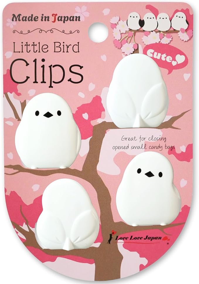 Cute Kawaii Little Bird Chip Clips – Mini Japanese Bag Clips, Set of 4 – Small Gift Idea, Strong Grip Food & Paper Clips – Made in Japan