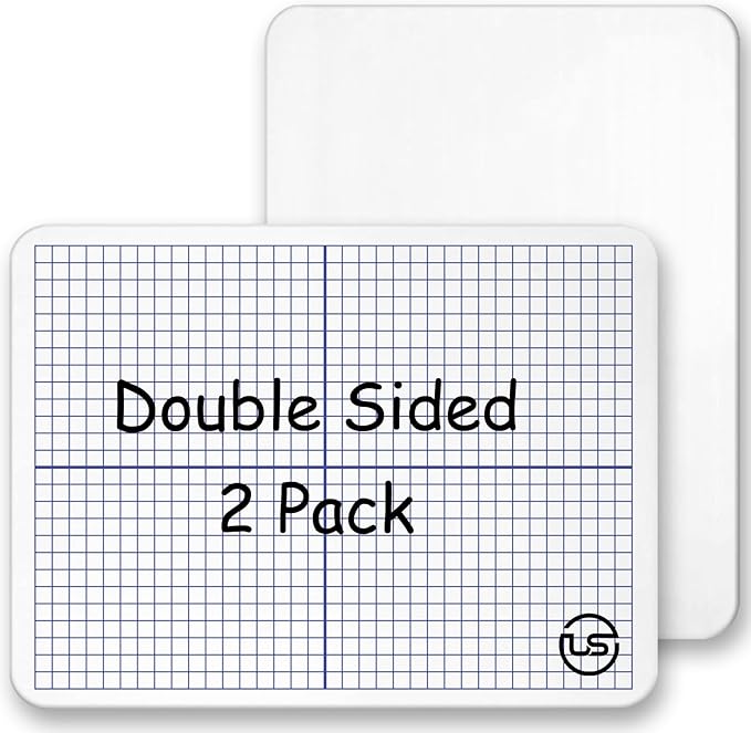 Grid Whiteboard, 9 x 12 Graph Board, 2 Pack Double Sided Dry Erase Board for Students and Kids
