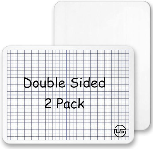 Grid Whiteboard, 9 x 12 Graph Board, 2 Pack Double Sided Dry Erase Board for Students and Kids