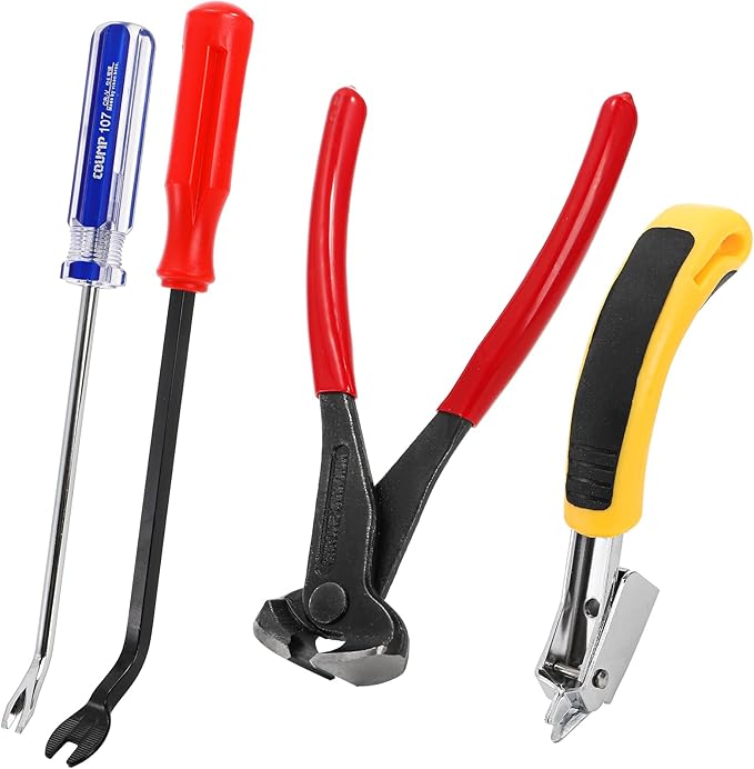 Hiceeden 4 Pcs Carpet Staple Remover Tools, Heavy Duty Staple Puller with End Cutting Plier, Nail Puller Tack Lifter Tool for Removing Staples on Furniture, Floor, Wood Case, Carton, Photo Frame