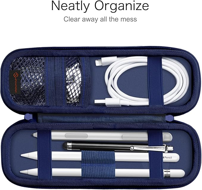 Fintie Holder Case for Apple Pencil Pro, Apple Pencil (USB-C / 1st / 2nd Generation), PU Leather Carrying Bag Sleeve Compatible with Pen, USB Cable, Samsung Stylus, Ocean Marble