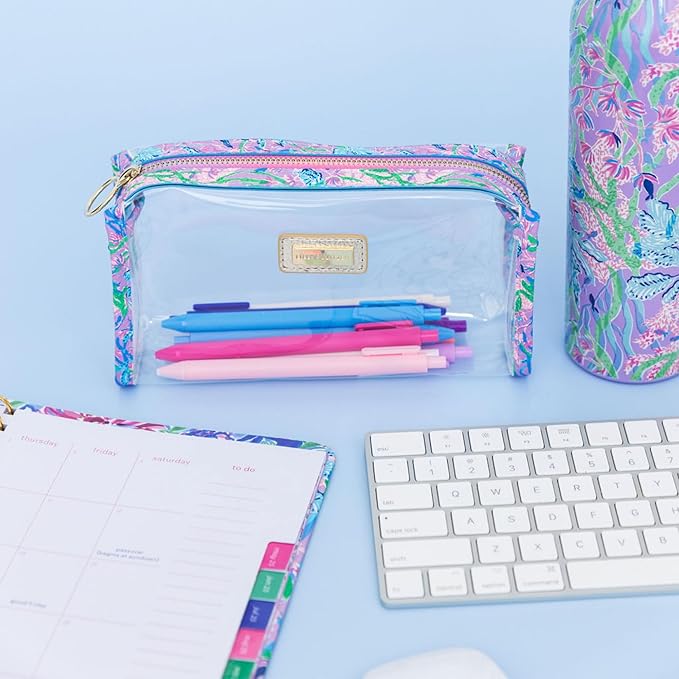 Lilly Pulitzer Clear Zipper Pouch, Cute Pencil Case for Adults, Travel Toiletry Bag, Small Pouch Bag for Supplies, Makeup or Toiletries (Secret Escape)…