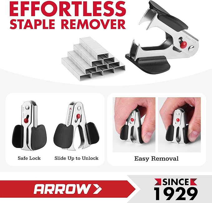 Arrow Office Stapler Set, 25 Sheet Capacity Metal Desk Staplers with 2100 Staples and Staple Remover, Half Strip Design and Non-Slip Base, Spare Staple Storage for Classroom, Office and Home, 2 Pack