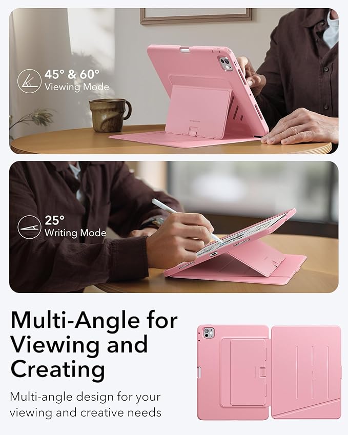 ESR for iPad Pro 13 Inch Case (M5/M4) 2025/2024, Vertical Stand Cover, Multi Stand Angles, Ultra-Stable Case with Pencil Holder, Flip Series, Pink