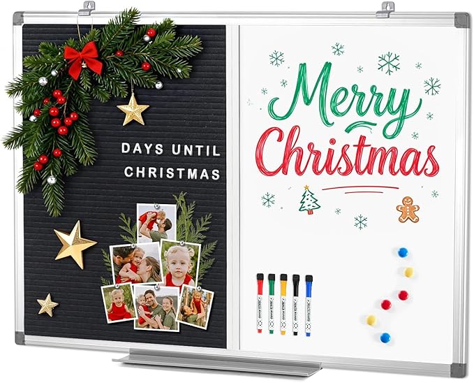 S SWANCROWN Magnetic Dry Erase & Felt Board Combo - Changeable Letter Felt Board for School, Office, Home - Aluminum Frame, 36x24 inch