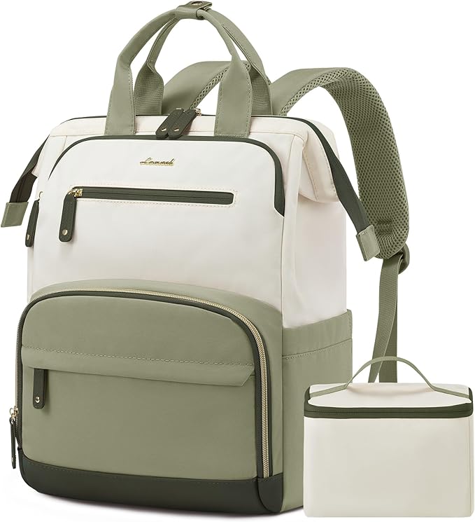 LOVEVOOK Lunch Backpack for Women, 15.6 Inch Laptop Bag with Insulated Cooler Lunch Box, Work Backpack for Teacher Nurse, Travel Backpack Lunch Bag for Camping Picnic Daily Use
