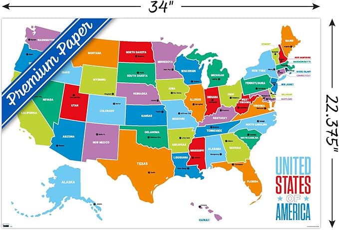 Trends International Map - United States Of America 2022 Wall Poster, 22.375" x 34", Premium Poster & Mount Bundle