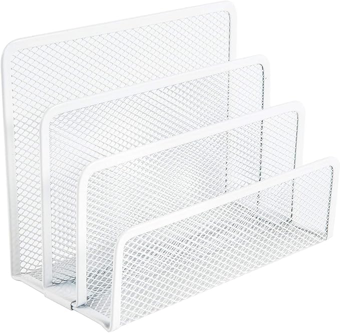 VANRA Small Letter Sorter Desktop File Holder Organizer Metal Mesh with 3 Vertical Upright Compartments (White)