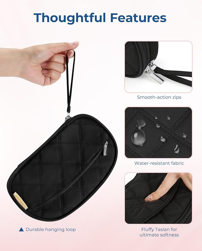 BAGSMART Travel Cord Organizer Electronics Case, Double Layers Puffer Cable Organizer Bag Travel Essentials for Women, Tech Organizer Case for Charger, Phone, Flash Drive - Black