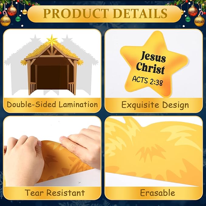 Christian Nativity Religious Bulletin Board Set Christian Jesus Birth Classroom Decorations Star Nativity Scene Paper Cutouts for Sunday School Church Chalkboard Christmas Holiday Wall Decor Supplies