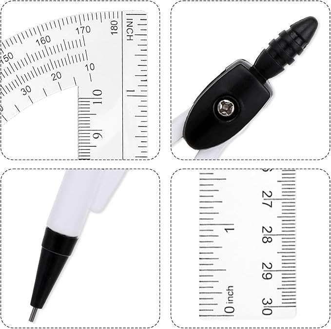 Student Protractor and Compass Set, 3 Pcs Geometry Math Set, 12 Inch Plastic Clear Ruler, Compass for Geometry and 180 Degree 6 Inch Protractor for Drawing Measuring School Office (Classic)