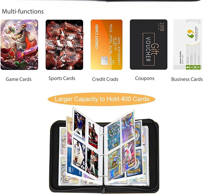 Deluxe Blue Dragon Trading Card Binder – 4-Pocket Zipper Binder with 400 Pockets – Card Album for Standard Size Trading Cards, Great for Collectors and Hobbyists