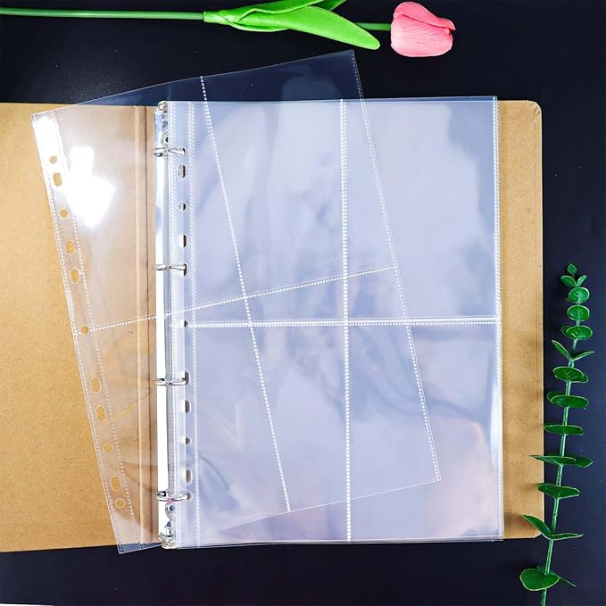 Mogoostry A4 Clear Sheet Protectors 4 Pocket Binder Sleeves 20 Sheets 11 Holes Top Open Photo Album Sleeves Photocard Collection Page Protector