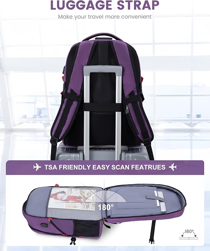 LOVEVOOK Travel Laptop Backpack Waterproof Anti Theft Backpack with Lock and USB Charging Port Large Computer Business Backpack for Women College Backpack (17 inch,Purple & White
