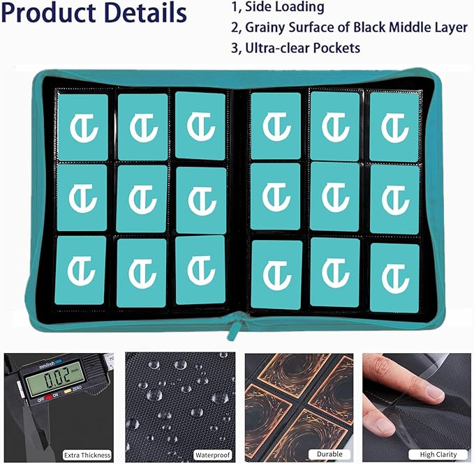 360 Card Binder - Premium Zippered 9-Pocket Trading Card Binder Side-Loading Pages for Ultimate Protection | Holds TCG, MTG, Sports Cards (Sky Blue)