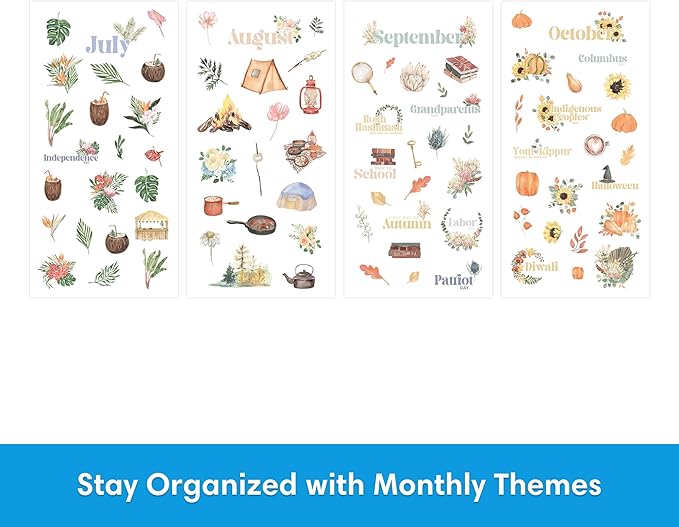 Blue Sky Sticker Book, Everyday and Monthly Planner Stickers, Undated, Glued with Bungee, 1460+ Stickers for Journals and Calendars (Floral, 4.5" x 9")