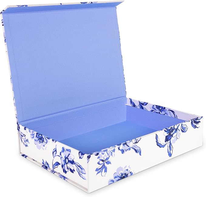 kate spade new york Heirloom Storage Box, 14" x 10" x 3" Decorative Organizer for Keepsakes, Greyboard Gift Box with Bookcloth Cover (Floral Toile)