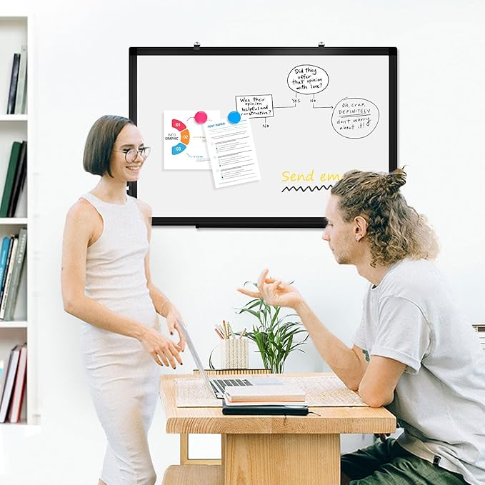 Double-Sided Magnetic Whiteboard, 24" x 18" Dry Erase Board Black Aluminum Frame for Wall, White Board Dry Erase Marker Board for Kitchen, Memo, School, Home, Office