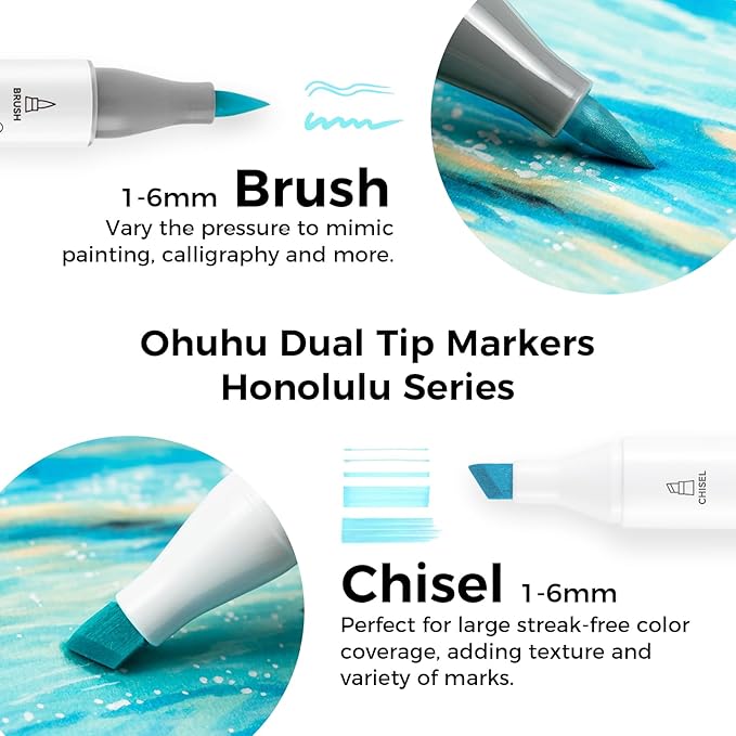 Ohuhu Pastel Alcohol Markers - 96 Colors of Honolulu Sweetness + Blossoming - Double Tipped Art Alcohol Markers for Artist Adults' Coloring Illustration - Brush & Chisel - Refillable - AP Certificated
