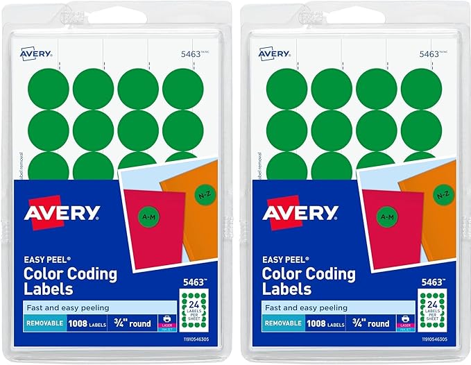 Avery Print/Write Self-Adhesive Removable Labels, 0.75 Inch Diameter, Green, 1008 per Pack (Pack of 2)