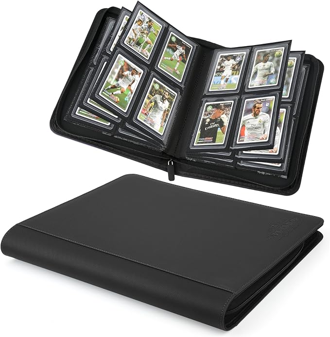 Toploader Binder,Toploader Hard Cases, 4-Pocket Pages Sleeves Hold up 128 Cards.Toploader Card Binder with Sleeves for “3×4” rigid，Card Holder(black)