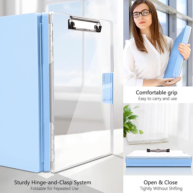 SFLHHDM Clipboard with Storage,Heavy Duty Clip Boards 8.5x11 with 2 Storage Case,Clear Visible Panel Storage Clipboards,Side Opening Nursing Clipboard Folder for Office Supplies-Aqua Blue