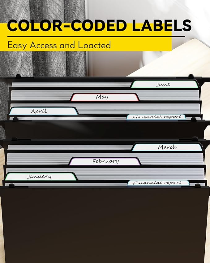 Ansook Extra Capacity Hanging File Folders Letter Size,Heavy Duty 4" Expandable File Folder with Movable Dividers,6 Pack Plastic File Cabinet Folders with Tabs,Hanging Folder Organizer for Home Office