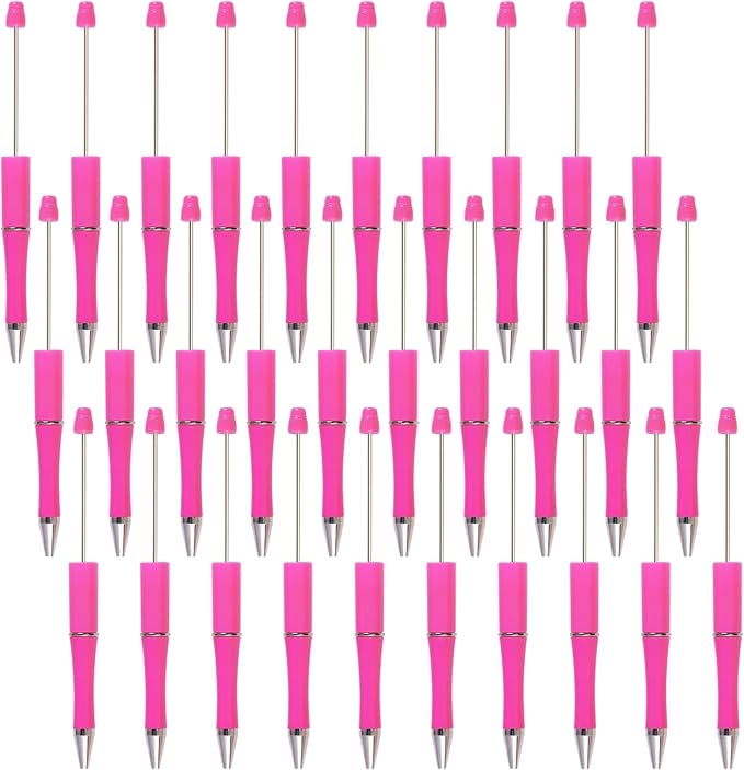 jiebor 30Pcs Hot Pink Beadable Pens Plastic Bead Ballpoint DIY Cute Cool Pens Black Ink for Women Men Bridal Graduation Gift Office Supplies