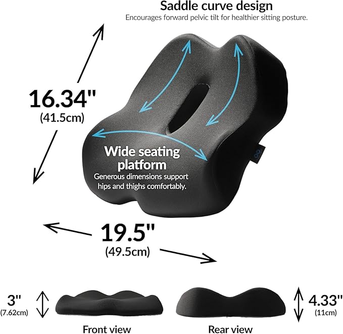 Everlasting Comfort Doctor Recommended Memory Foam Seat Cushion for Office Chairs & Car - Ergonomic Office Desk Accessories - Cushions for Tailbone Pain Relief, Sciatica & Back Support Pillow