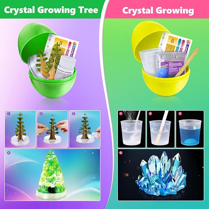 4 Jumbo Easter Basket Stuffer Surprise Eggs, Science Experiments for Kids, Easter Toys Gift Idea for Boys and Girls Educational Party Favor STEM Activities Volcano Crystal Tree