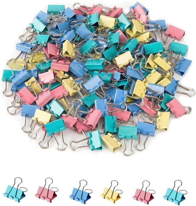 260Pcs Mini Binder Clips Assorted Colored, 0.59 in/15mm Small Binder Paper Clips Office Clips Office Supplies Desk, Micro Size Cute Binder Clips, Small Paper Clamps for Home School Business (Colored)