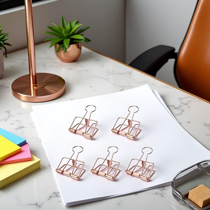 5Pcs Rose Gold Multifunctional Paper Clips with Metal Hollowed Card Bill Note Clip Clamp Office Stationary Binder and Paper Clips,Clips, Clamps and Rings