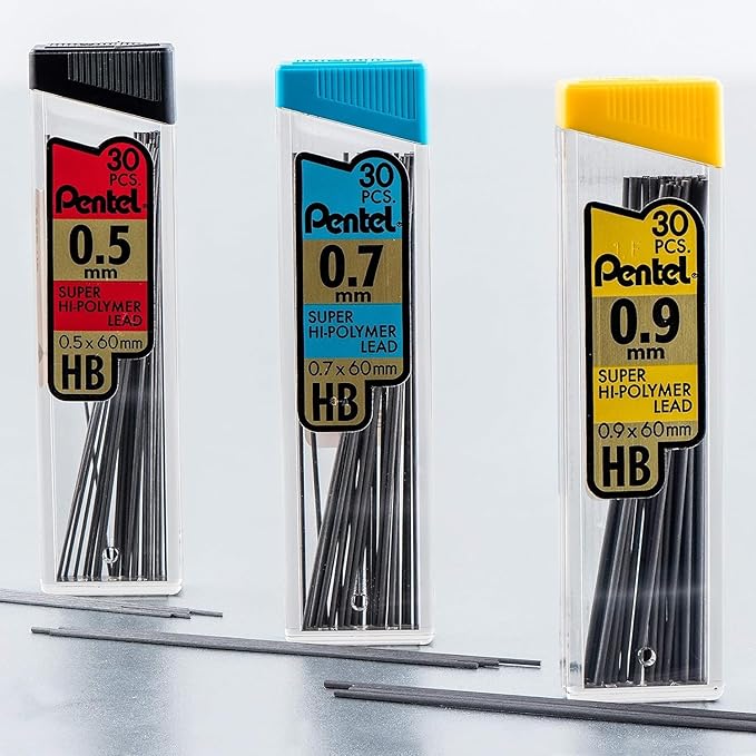 Pentel Super Hi-Polymer Lead Refills Value Pack (C257BPHB6), original version, 0.5/0.7mm- Pack of 2