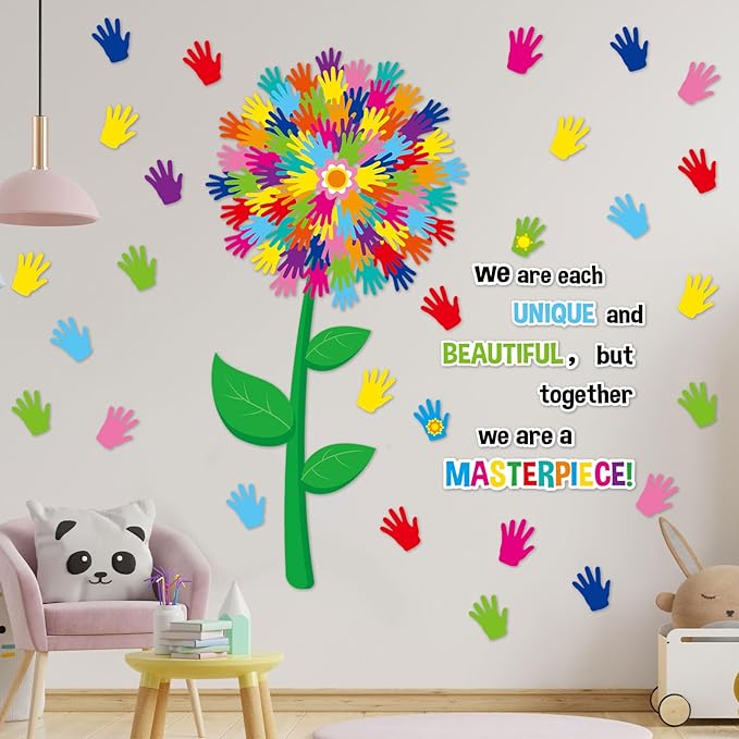 gisgfim Classroom Bulletin Board Decoration Set Wall Door Decor Spring Hands Tree Colorful Handprint Classroom Decorations for Kindergarten Preschool Elementary Middle School(We are Each Unique and...