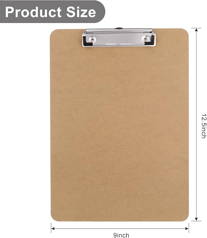 Wood Clipboards 30 Pack, Letter Size Hardboard Clip Board 8.5x11 for Classroom, Students, Kid, A4 Standard Size 9" x 12.5" with Low Profile Clip, Office & School Supply