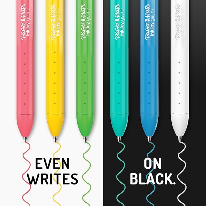 Paper Mate InkJoy Bright Gel Pens Medium Point (0.7mm) Retractable Assorted Opaque Ink Comfortable Grip Vivid Colors, (Pack of 12)