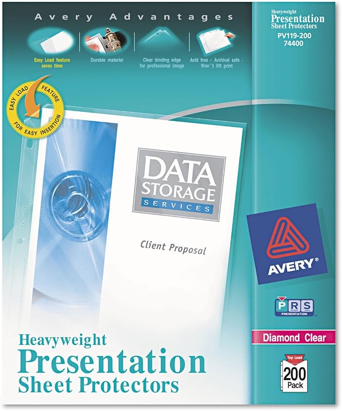 Heavyweight Easy Load Diamond Clear Sheet Protector, Side: 3-Hole Punched, Top Load 8.5 x 11 Insert, Clear Front, 200/Box
