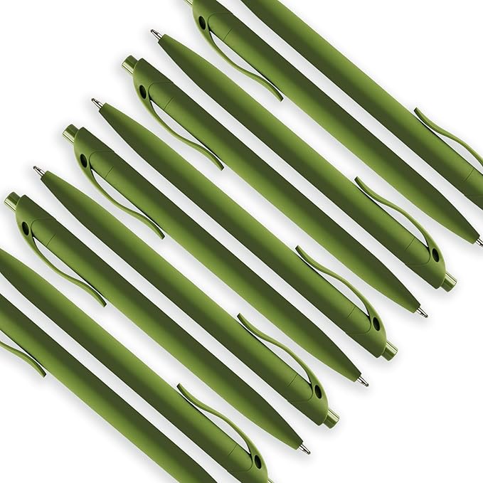 deegtran 100 Pack No Bleed Sage Green Barrel Click Pens, Wholesale Retractable Ballpoint Pens, Medium Point, Smooth Ink, 1.0MM Black Ink