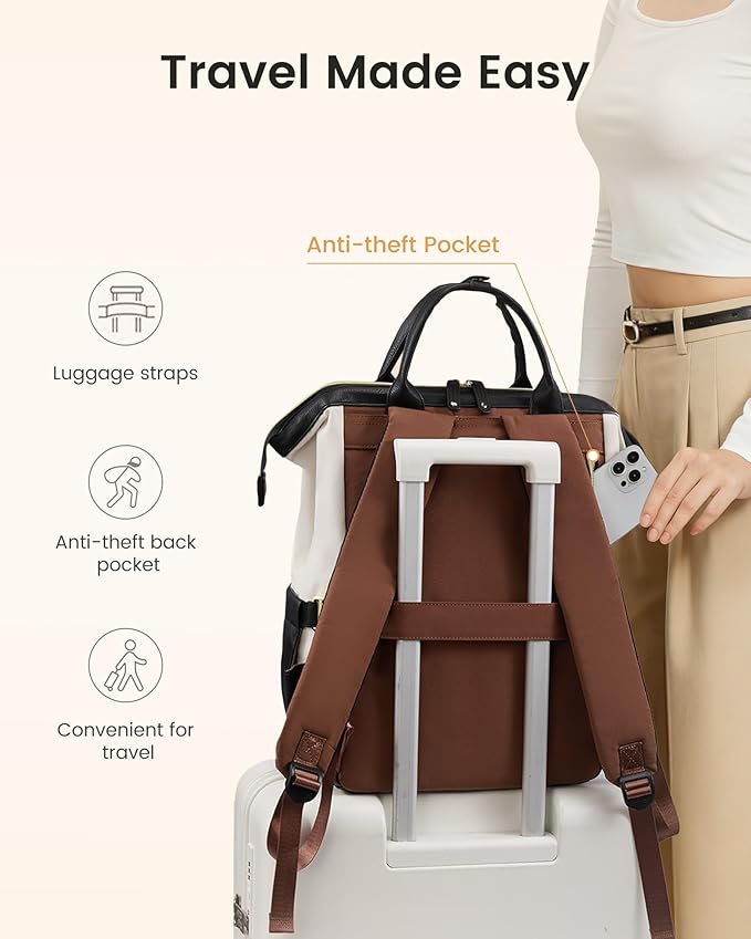 LOVEVOOK Laptop Backpack for Women with Giant Tumbler Holder,15.6 inch Professional Nurse Teacher Backpack Computer Laptop Bag,Cute Waterproof Travel Backpack Purse Work College Bag, Black-Brown