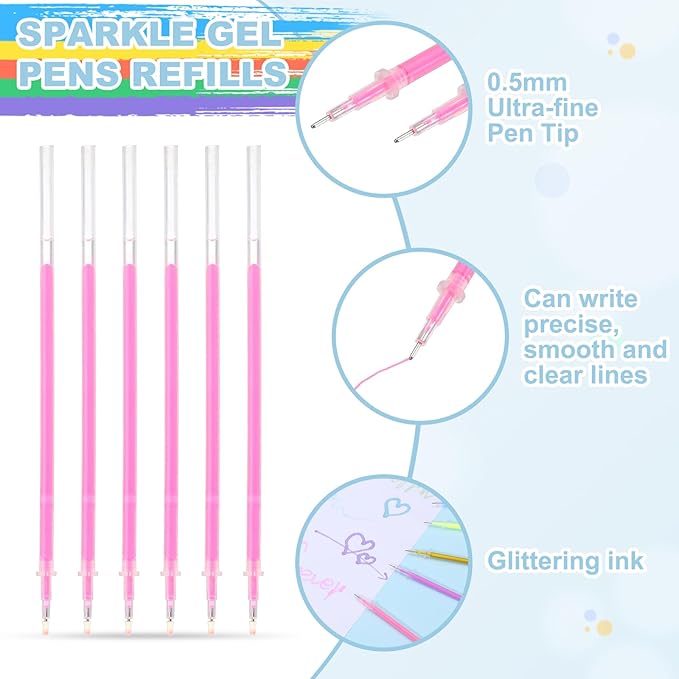 PATIKIL 0.5mm Gel Pens Refills, 24 Pack Glitter Gel Pens Sparkle Metallic Ink Fine Point Colored Refill Set for Adults Coloring Books Journaling Scrapbooking Art Drawing, Orange-Red