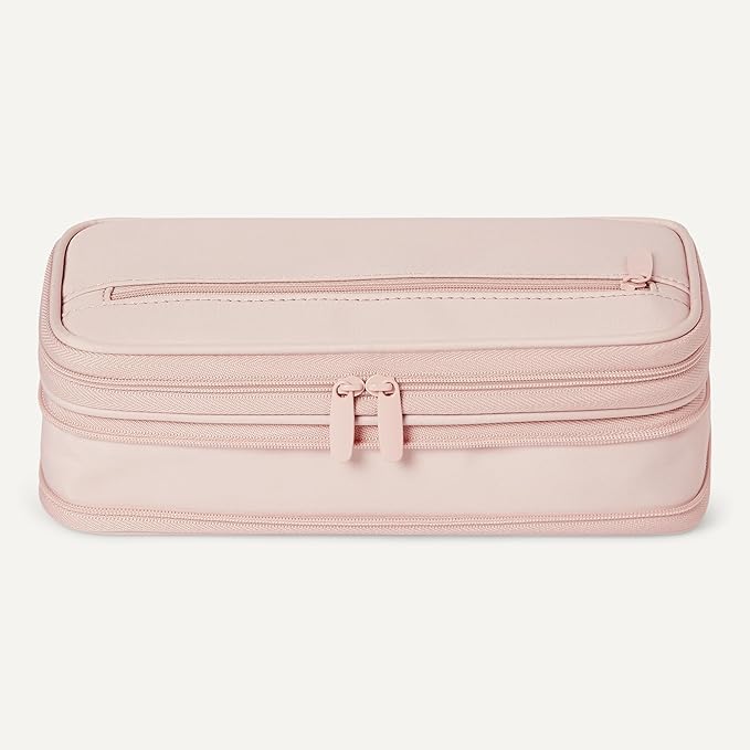 Amazon Basics Large Capacity Pencil Case with Durable Zipper, Multi-Compartment, Rose Mild