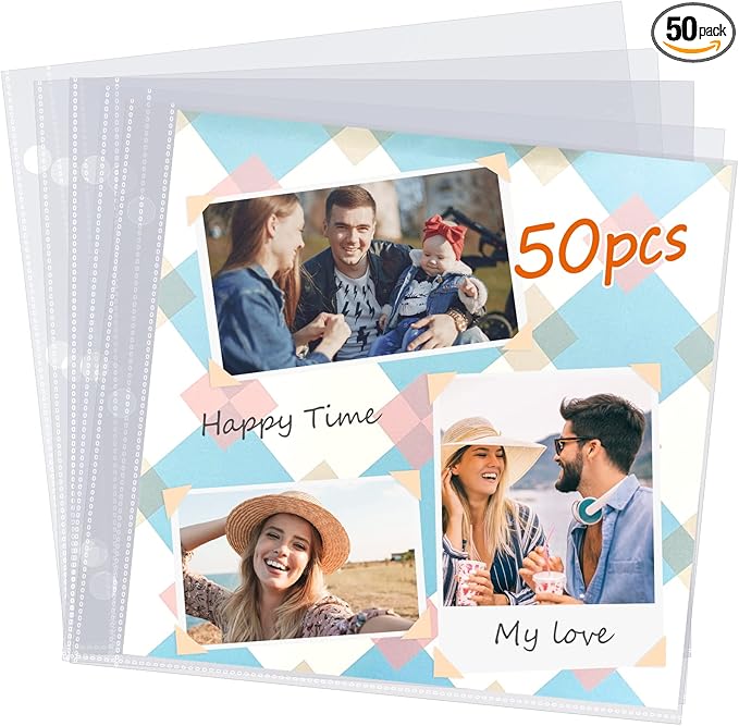 12x12 Scrapbook Page Protectors, 50 Pack, Heavyweight, Fit Scrapbook Binder and 12x12 Photo Album Refill Pages