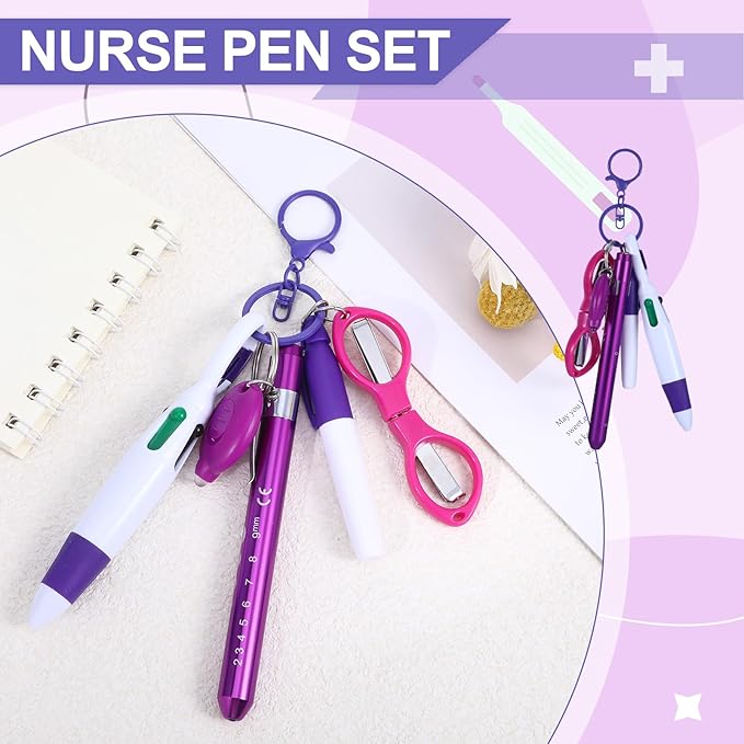 6 Pcs Nurse Pens for Badge Set,Nurse Badge Accessories with Reel Pen,Nursing Accessories Healthcare with Pens,Highlighter and Permanent Marker Pen and Led Keychain Foldable Scissors