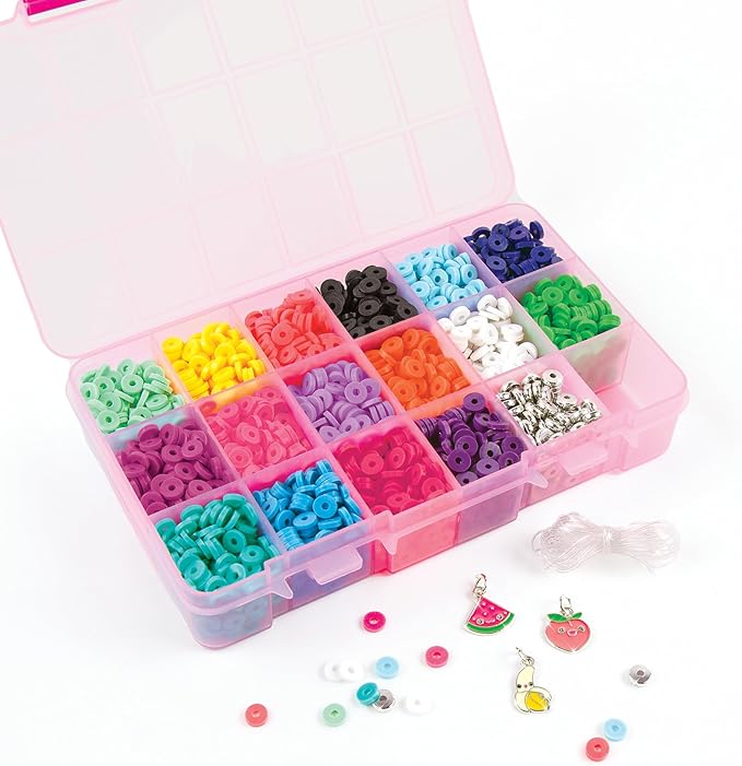 Make It Real Heishi Bead Kit - Vibrant Colors - Creative Beading Set for Kids Compatible with Bracelet Maker - Organize with Storage Case